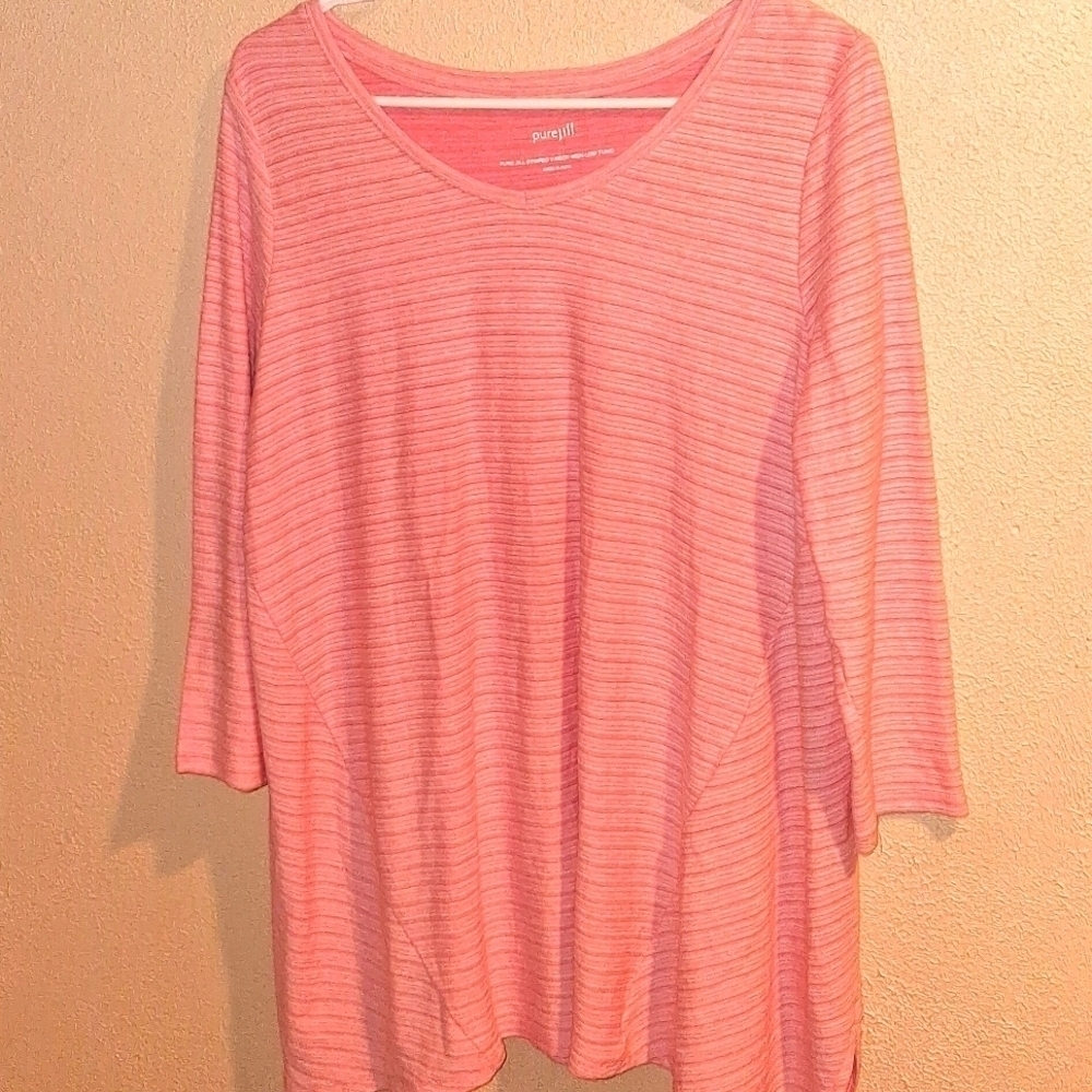 J. Jill Pure Jill 3/4 Sleeve High Low Tunic Striped Textured Oversized S